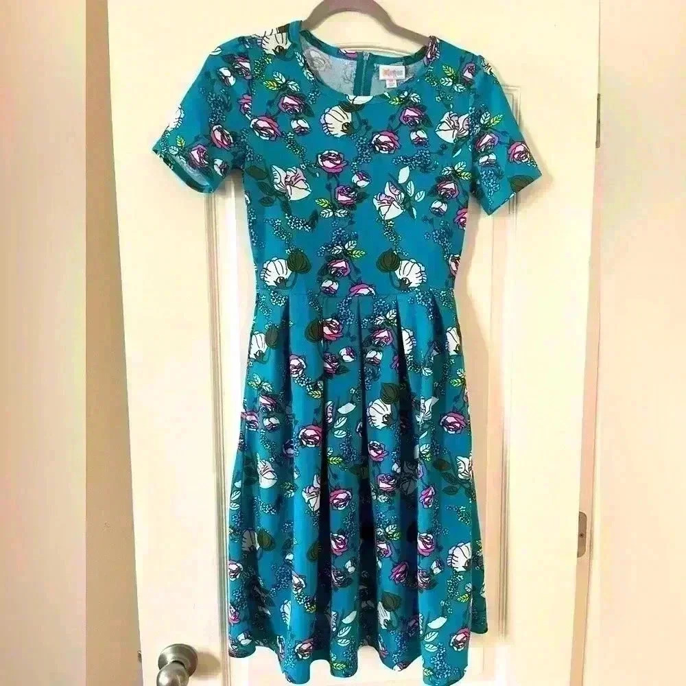 EUC LulaRoe Teal Floral Dress Women’s XS - Picture 1 of 11